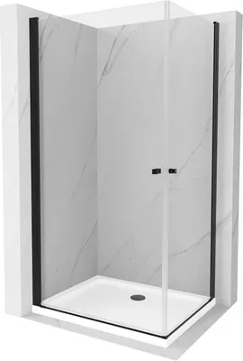 Produktbild von Mexen Pretoria Duo kippbare Duschabtrennung 90 x 80 cm, Transparent, Schwarz + Duschwanne Flat - 852-090-080-70-02-4010B