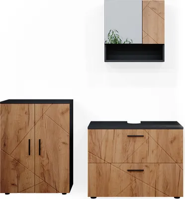 Produktbild von Badmöbel-Set Vicco Irma Goldkraft Eiche/Anthrazit 3 Teile, mit Unterschrank 80 cm, Model 38061