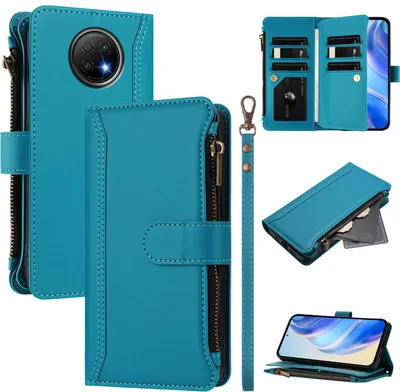 Produktbild von Handyhülle für Xiaomi Redmi Note 9T/Note 9 5G Reißverschluss Geldbörse Kunstleder Klapphülle mit Kartensteckplatz, Ständer, Handschlaufe Blau