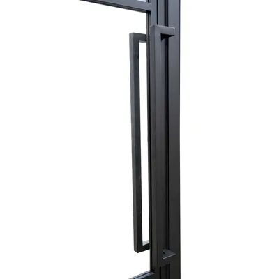 Produktbild von inova Loft-Glastür 834 x 1972 mm, DIN Links, 3 Felder Grauglas, Stahlrahmen Schwarz, Komplettset mit Zarge und Griffstange