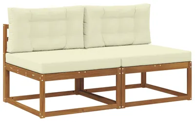 Image de Canapé d'extérieur vidaXL de taille moyenne avec 2 coussins, couleur naturelle