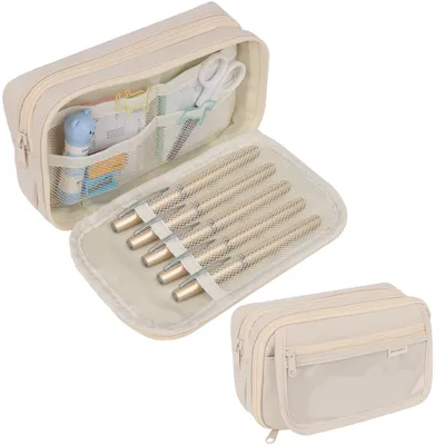 Produktbild von Federmäppchen mit 4 Fächern, großes Fassungsvermögen, für Schule und Büro, beige