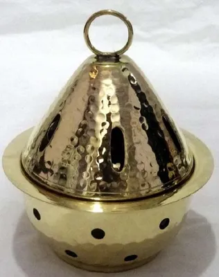 Produktbild von Räucherschale, Räuchergefäß gehämmert "kleiner Tropfen" aus Messing Gold Höhe 13 cm für Räucherkohle