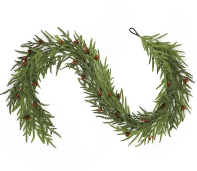 Image de Guirlande de Noël artificielle avec des cônes et des baies, rouge, 1,8 mètre