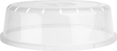 A clear plastic lid for a microwave oven.