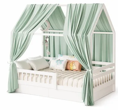 Image de 2 rideaux en mousseline pour lit de bébé, couleur vert clair, dimensions 350 x 135 cm