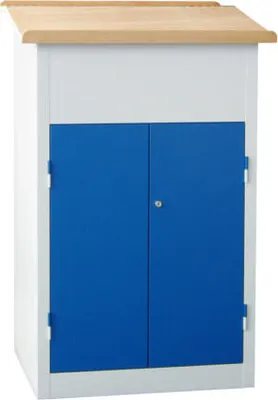 Produktbild von Stehpult mit Schrank - Vollblechtür - Zylinderschloss - 2 Böden - 1.200 x 700 x 600 mm (HxBxT) - lichtgrau/anthrazitgrau