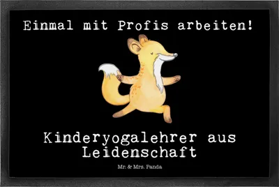 Produktbild von Mr. & Mrs. Panda Schmutzfangmatte Kinderyogalehrer Leidenschaft 50 x 75 cm - Schwarz - Geschenk, fußmatte, Schmutzmatte, Gummimatte, Fussmatte, Vorleger