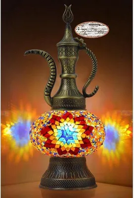 Zdjęcie produktu dla Ręcznie wykonana turecka lampa stołowa Ibrik w kolorowych barwach do użytku wewnątrz i na zewnątrz, orientalna karafka