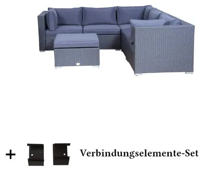 Produktbild von Poly Rattan Gartenmöbel Palma anthrazit Hocker Alu Garnitur Lounge Garten Sitzgruppe Gartenset