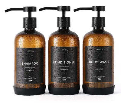 Productafbeelding van Janxin shampoo- en conditionerdispenser, set van 3 navulbare flessen van 600 ml