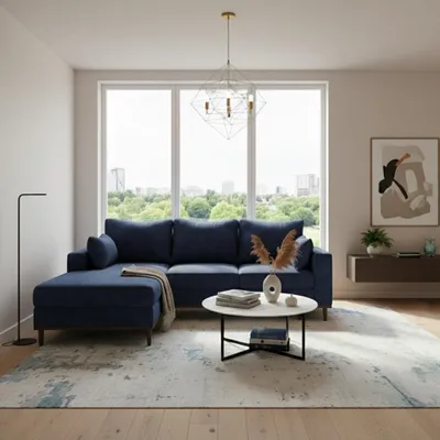 Produktbild von Beiges L-förmiges Ecksofa mit Schlaffunktion Stoffsofa Wohnzimmer