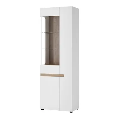 Produktbild von Wohn-/Esszimmer Vitrinenschrank in weiß Hochglanz mit Trüffel Eiche Nb. LEGNICA-129, B/H/T ca. 64/194,5/42 cm