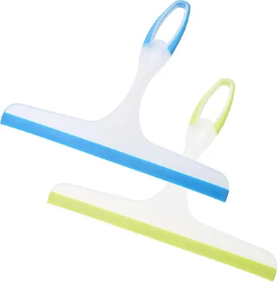 Produktbild von 2 Stück Duschabzieher,Gummi Abzieher Duschwischer mit Wandaufhänger Ohne Bohren Silikon Abzieher für Badezimmer,Küche,Fliesen,Fenster und Auto Glas Reinigung 24 cm Breit (Grün + Blau)