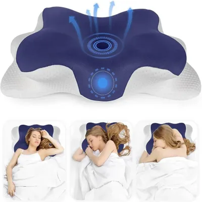 Imagen del producto de Almohada ortopédica para el cuello, fabricada con espuma viscoelástica. Almohada cervical con soporte ergonómico para el cuello y los hombros. Ideal para personas que duermen de lado o boca arriba. Funda desmontable y lavable