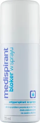 A white spray bottle with blue and purple text labels.
