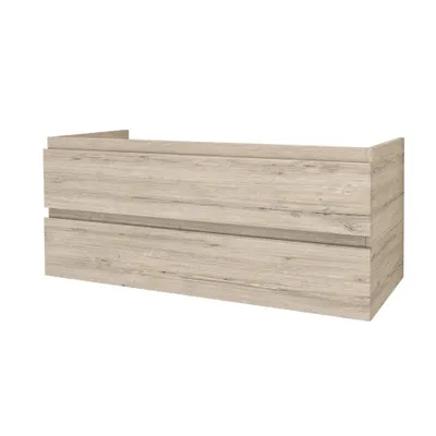 Productafbeelding van BELVIT ARONA Onderkast voor wastafel, badkamerkast, 120 cm, MDF, soft-close sluiting, licht hout, 2 lades, hangend model