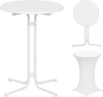 Produktbild von WOLTU Stehtisch klappbar, mit Husse, wetterfest rund, Bartisch Ø 80 cm, Metallrohre, Weiß