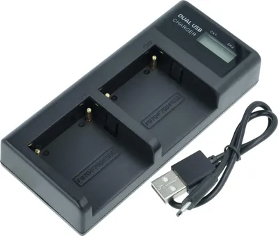 Produktbild von vhbw Dual Micro-USB + USB-C Ladegerät kompatibel mit Sony DSR-PD170, DSR-PD150P Kamera - Ladeschale + Micro-USB Kabel Ladeanzeige + Display
