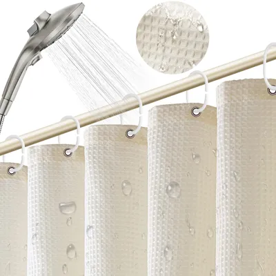 Produktbild von OKWISH Duschvorhang ,180 x 180cm, Wasserdicht Dusch Vorhang, Antischimmel Antibakteriell Textil Stoff Badvorhang mit 12 Duschvorhangringen, Beige