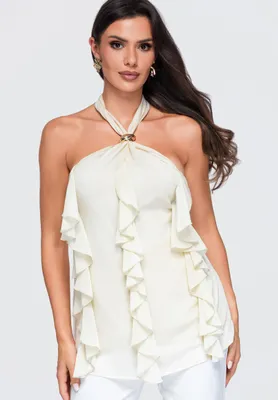 Produktbild von LARICA Bluse V-Ausschnitt fließend elegant OW-TS-E0077 beige S/M