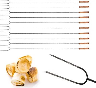 Produktbild von Grillspieß Lagerfeuer 100cm lang 10 Stück im Set Lagerfeuerspieße Wurstspieße extra langer BBQ Spieß für Feuerschale Holzgriff Grillgut Brot Marshmallows