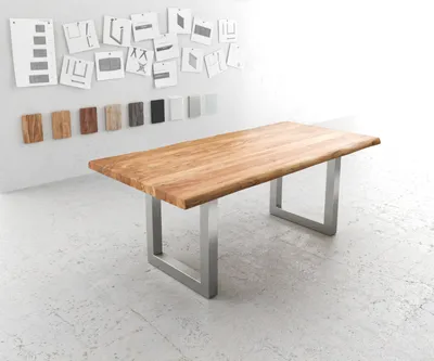 Produktbild von DELIFE Esstisch Edge 200x100 XL Akazie Natur Edelstahl Breit Live-Edge