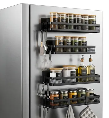 Produktbild von Magnetisches Gewürzregal für den Kühlschrank: Set mit 4 magnetischen Regalen, 2 großen und 2 kleinen Ablagen