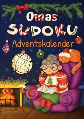 Produktbild von Omas Adventskalender mit 72 Sudokus (3 Schwierigkeitsgrade), personalisierbarer Namensseite und festlichen Motiven