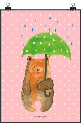Produktbild von Mr. & Mrs. Panda Bild Bär Regenschirm DIN A2 - Rot Pastell - Geschenk, Liebe, Familie, drucke, Liebeskummer, Freunde, Plakat, Partner, Wandschmuck, Spruch, wanddeko