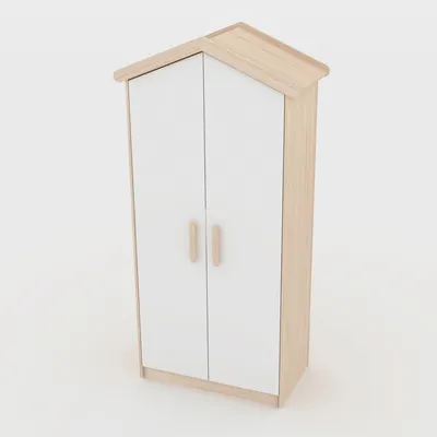Produktbild von roba Kinderkleiderschrank 2-türig Cabane in Hausoptik - Hochwertige Griffe aus massivem Holz - Schrank für Kinderzimmer in Weiß / Eichen-Nachbildung