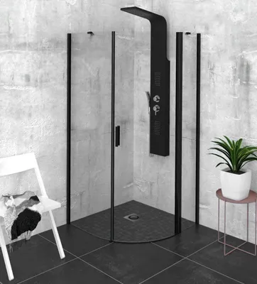 Produktbild von Polysan ZOOM BLACK Duschabtrennung Viertelkreis 900x900mm, Klarglas, rechts