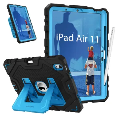 Produktbild von Fintie Kinder Hülle für iPad Air 11 Zoll (M4/M3/M2, 2026/2025/2024), iPad Air 5./4. Gen (10,9 Zoll, 2022/2020), robuste, stoßfeste Ganzkörper-Schutzhülle mit integriertem Ständer, Schwarz/Blau
