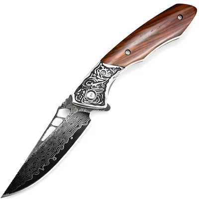 Image de Couteau pliant damassé JO 42047 marron et noir KP42047