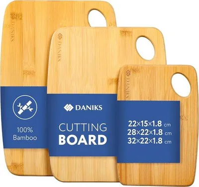 Produktbild von Famanu Schneidebrett Set 3 Stück - Antibakterielle Küchenbretter 28x22x1,8 cm
