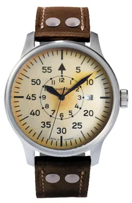 Produktbild von Messerschmitt - Fliegeruhr ME-42 Vintage-2 Typ B - Quarz Herrenuhr mit braunem Lederarmband