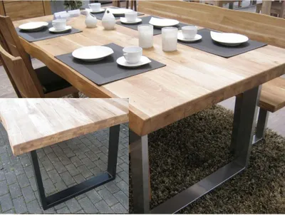 Produktbild von Esstisch Eiche Baumkante Lamelle 180x100cm U-Gestell Schwarz