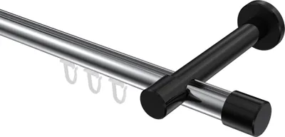 Produktbild von Interdeco Innenlaufstange / Gardinenstange mit Innenlauf Chrom / Schwarz, Typ Prestige Santo (Kappe), 20 mm Ø 1-läufig, 120 cm