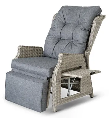 Produktbild von Rattansessel verstellbar mit Fußstütze und Tisch – wetterfester Garten-Relaxsessel bis 160 kg belastbar, Beige