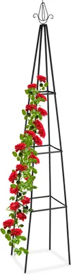 Produktbild von Relaxdays Rankhilfe Obelisk, 204 cm hoch, Ranksäule für Kletterpflanzen, aus Metall, freistehend, Rosenturm, schwarz