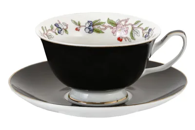 Produktbild von Tassen Becher PORZELLAN mit Untertasse Kaffeetasse Teetasse Schwarz 200 ml