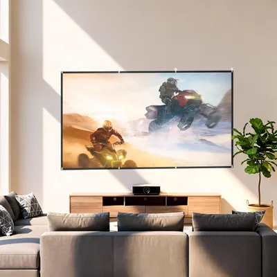Image de Écran de projection pour vidéoprojecteur - Montage mural manuel - Format 1:1 - 233 × 131 cm - Compatible 4K/8K - Tissu lavable - Blanc