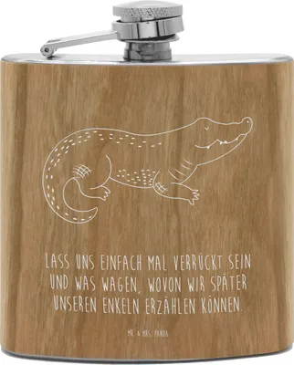 Produktbild von Mr. & Mrs. Panda outdoor flachmann Krokodil - Transparent - Geschenk, feldflasche, Freundin, Lieblingsmensch, Abenteuerlust, Beste, taschenflasche, Alkoholflasche, holz