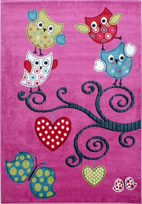 Produktbild von Villa Möbel Kidaro Kinderzimmerteppich, Kinderteppich, Frisee, Eulen-Design, Farbe:Lila, Grösse:120x170 cm