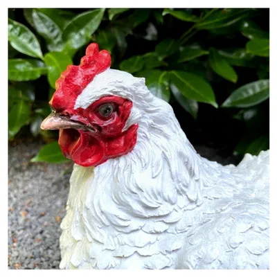 Produktbild von Sitzende Hühnerfigur 19 cm weiß – Tierfigur aus Kunstharz für den Außenbereich