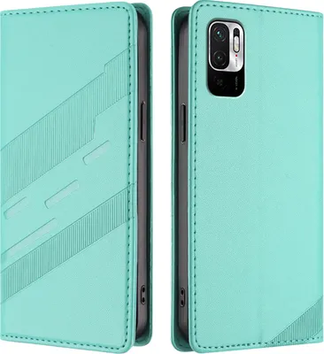 Produktbild von Hülle für Xiaomi Redmi Note 10 5G/Poco M3 Pro, Kunstleder Brieftaschen Handyhülle mit Kartenfach und Standfunktion Türkis