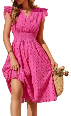 Produktbild von Sommerkleid V-Ausschnitt - Midi-Kleid - Ärmellos - Baumwoll-Swing - Elastischer Bund - Taschen