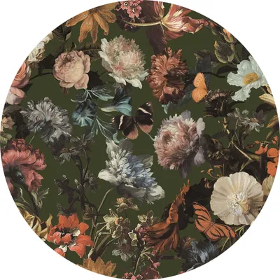 Produktbild von ESTAhome selbstklebende runde Tapete Blumen Olivgrün Ø 70 cm