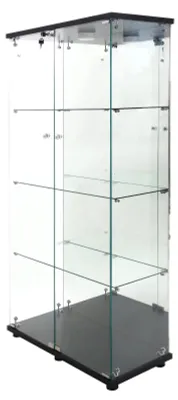 Zdjęcie produktu dla Szafka witrynowa – witryna szklana – metalowa rama – styl B – 80 x 36 x 163 cm – nowoczesna – czarna