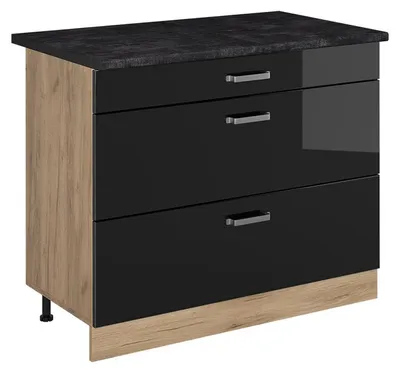 Image de Meuble cuisine Vicco R-Line Noir Haute brillance/Chêne doré 100cm plan de travail Anthracite, Model 71644